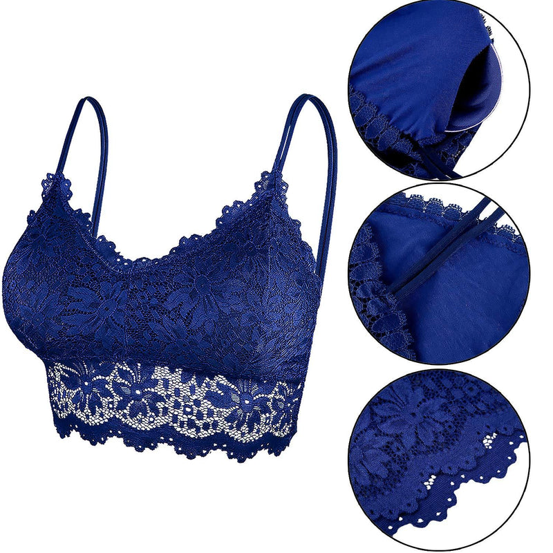 Duufin 5 Pcs Lace Bralettes for Women Bralette Padded Lace Bandeau Bra Small-Medium Red，blue， Black, Beige, White