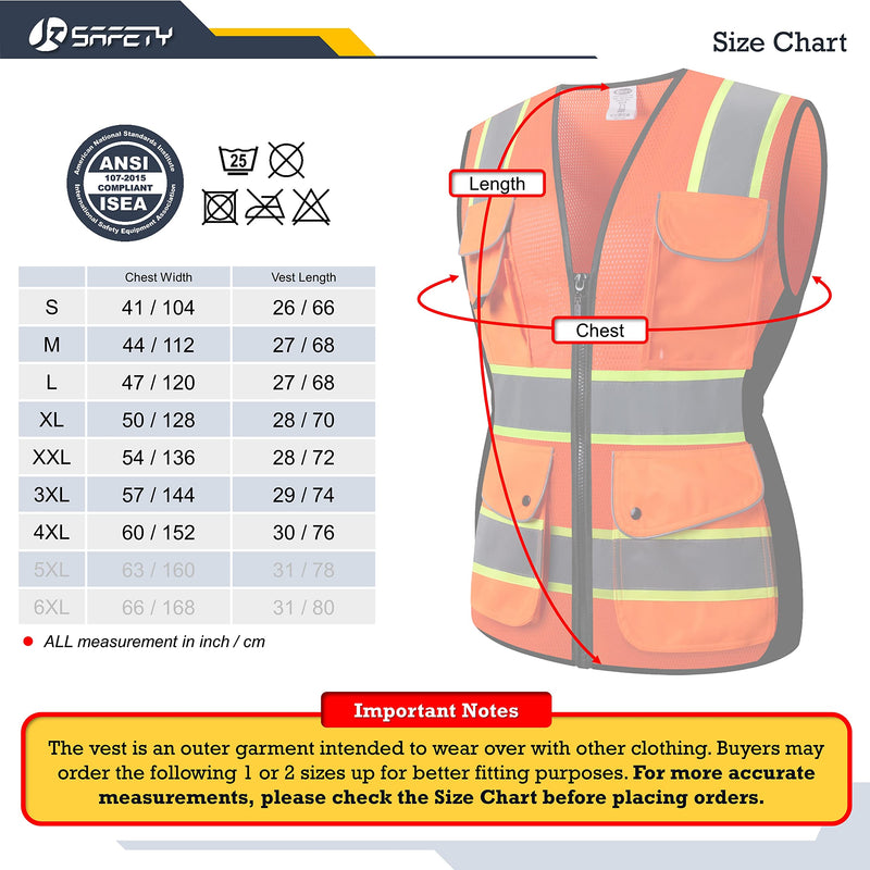 JKSafety 9 Pockets Women Hi-Vis Reflective Safety Vest | Mesh Neon Orange| Reflective Strips with Yellow Extended Trims | ANSI Compliant (168-Orange, S) Small V168-orange