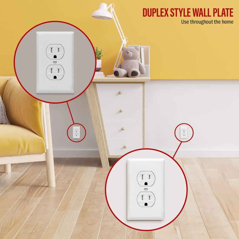 ENERLITES Duplex Wall Plates Kit, Electrical Outlet Covers, Standard Size 1-Gang 4.50" x 2.76", Unbreakable Polycarbonate Thermoplastic, Electric Receptacle Plug Covers, 8821-W-10PCS, White, 10 Pack Screw wall plate