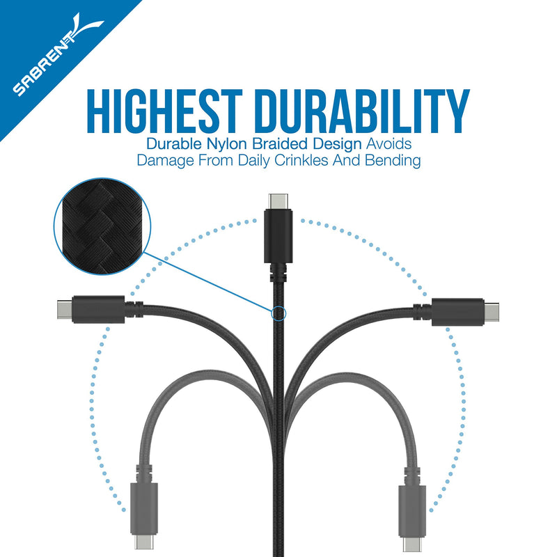 Sabrent [3-Pack] 22AWG Premium 1ft USB-C to USB A 3.0 Sync and Charge Cables [Black] (CB-C3X1)