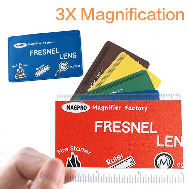 MagDepo 6 Pack Credit Card Size Magnifier Ruler Fresnel Lens Fire Starter Compact Plastic Magnifying Glass Wallet Pocket Magnifier for Reading Small Print, Maps, and Books -Red Red
