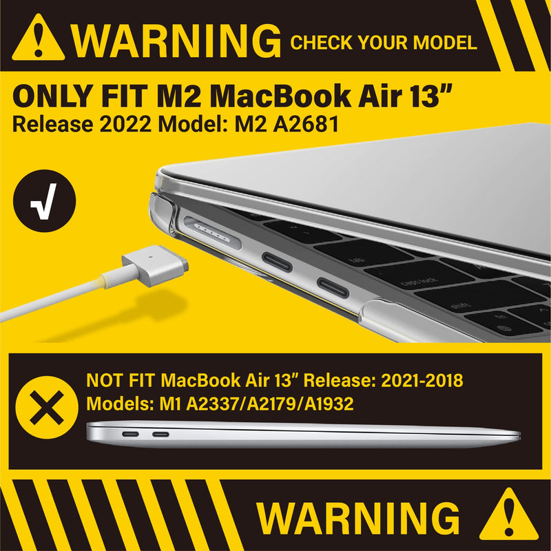 IBENZER Compatible with M2 2022 MacBook Air 13 inch case, Model A2681, Hard Shell Case & Keyboard Cover & Screen Film& Type-C Adapter for New M2 Mac Air 13.6 in, Crystal Clear, AT13-KK-CYCL+2TC For M2 2022 Macbook Air 13" A2681