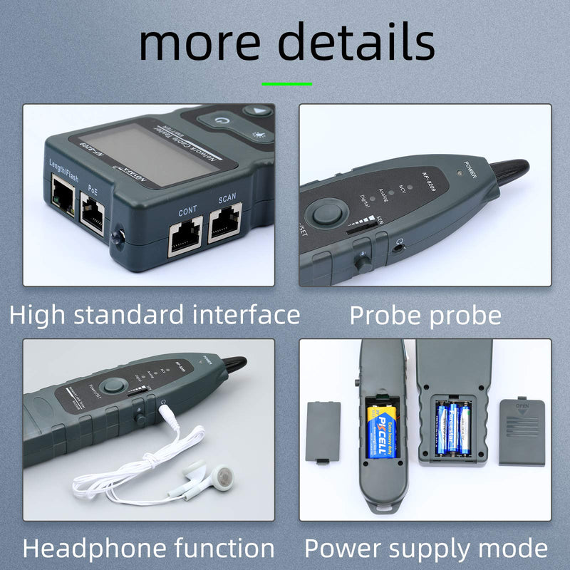 Cruiser NF-8209 Network Cable Tester with PoE Wire Tracker CAT5e CAT6 CAT6a Cable Length Measurement NCV Function Scan Cable Wiremap 4 in 1 Tester