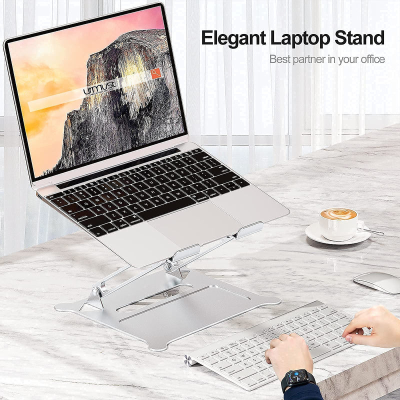 Urmust Laptop Notebook Stand Holder Adjustable Ultrabook Stand Riser Portable Compatible with MacBook Air Pro HP Dell XPS Lenovo All laptops 10-15.6"(Silver) A-Silver