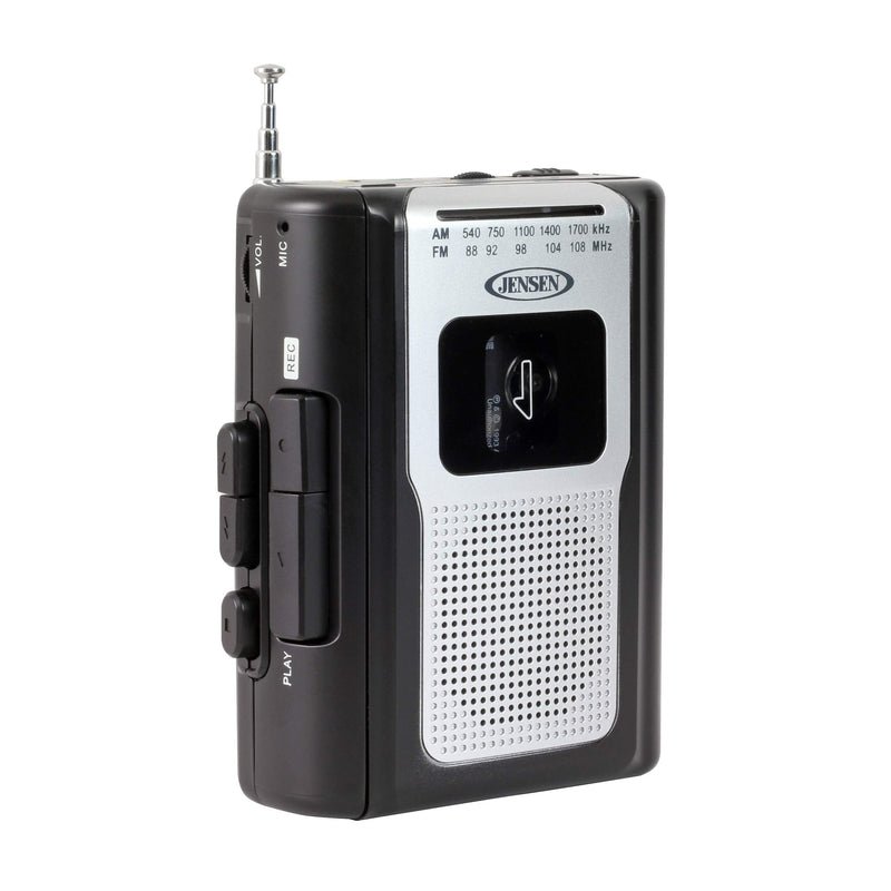 Jensen CR-100 Retro Portable AM/FM Radio Personal Cassette Player Compact Lightweight Design Stereo AM/FM Radio Cassette Player/Recorder & Built in Speaker (Black Series) Black