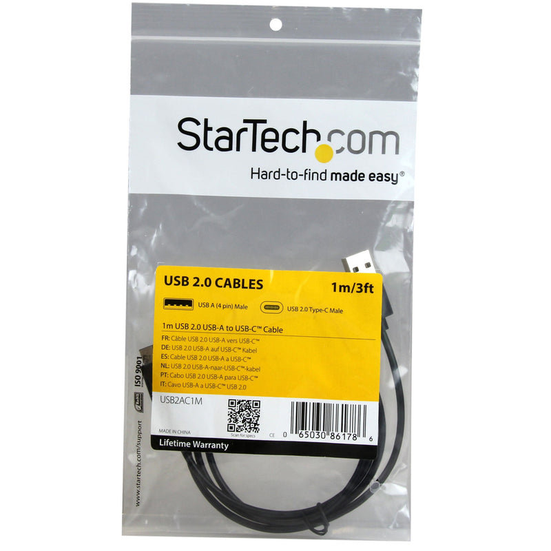 StarTech.com USB C to USB Cable - 3 ft / 1m - USB A to C - USB 2.0 Cable - USB Adapter Cable - USB Type C - USB-C Cable (USB2AC1M),Black 1 Pack