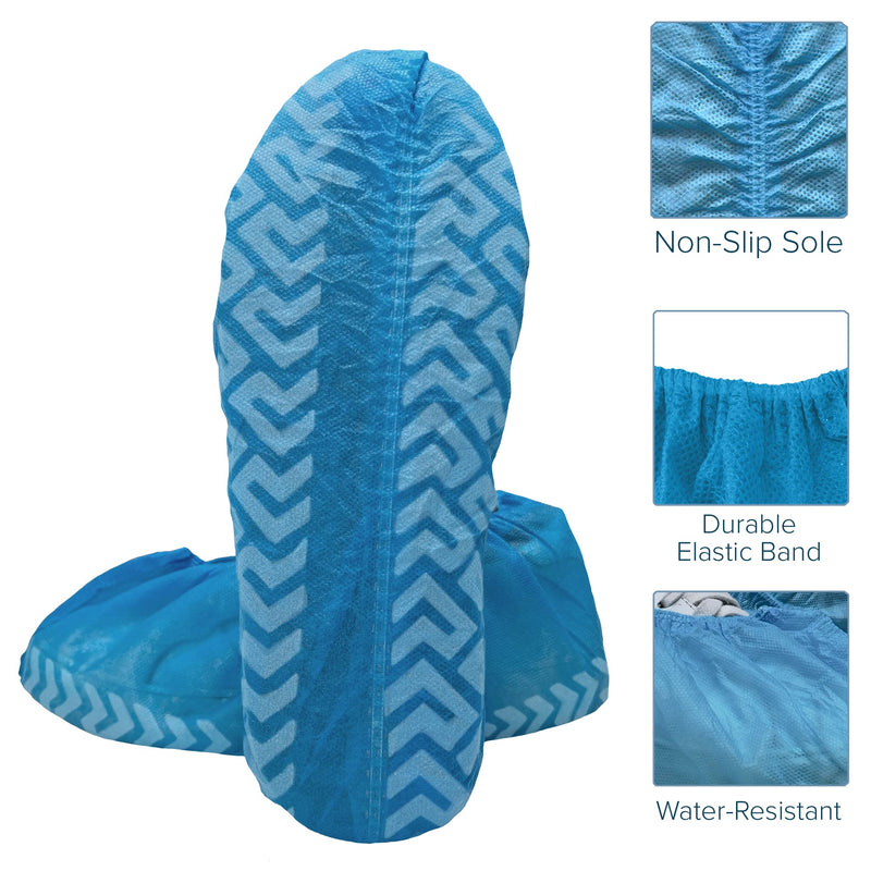 Innovative Haus Premium Thick Disposable Boot & Shoe Covers | Durable, Non-Slip, Treads, Water Resistant, Non-Toxic, 100% Latex Free | Stronger than Competitor-40 grams |100-Pack Blue| (Large) Large