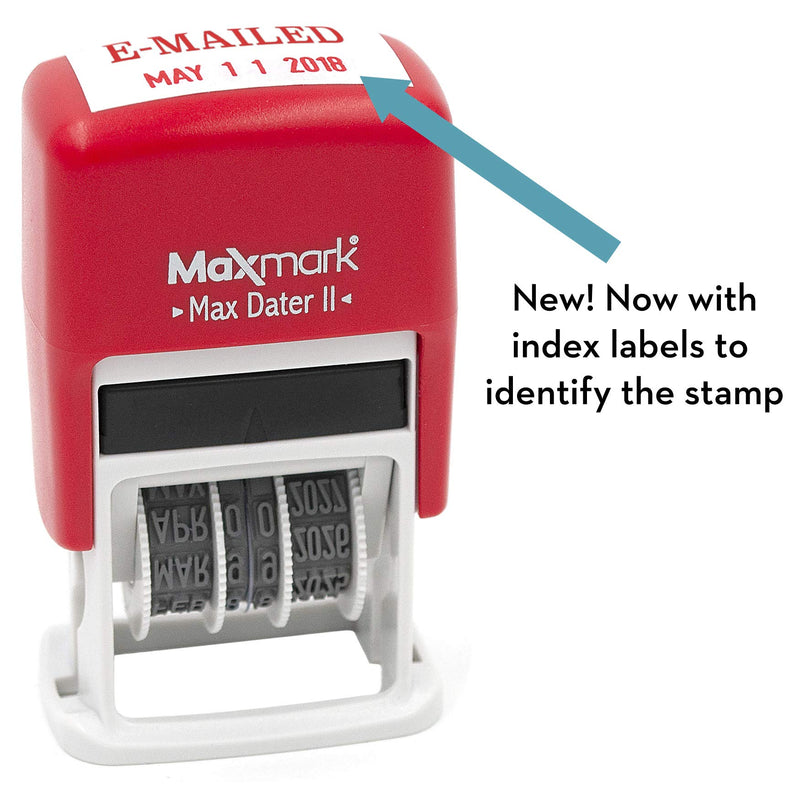 MaxMark Self-Inking Rubber Date Office Stamp with E-MAILED Phrase & Date - RED Ink (Max Dater II), 12-Year Band