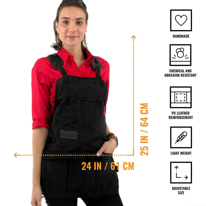 Under NY Sky Tool Apron – Magnetic Tool Holder – Heavy Duty Black Oxford Canvas – CrossBack – 18 Pockets – Adjustable for Men, Women – Pro Mechanic, Woodworker, Carpenter, Electrician, Gardener Apron