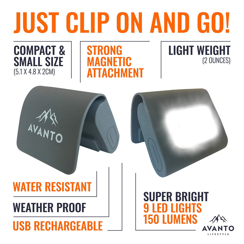 AVANTO Clip On Running Light Original Classic, Addon to Reflective Running Gear for Runners, USB Rechargeable LED Light, Small and Lighweight, Running Lights for Runners and Joggers 1 pack