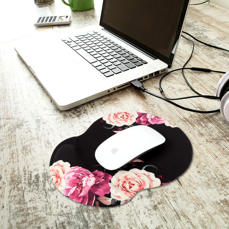 Ergonomic Mouse Pad with Gel Wrist Rest Support, iLeadon Non-Slip Rubber Base Wrist Rest Pad for Home, Office Easy Typing & Pain Relief, Adorable Peony Flower