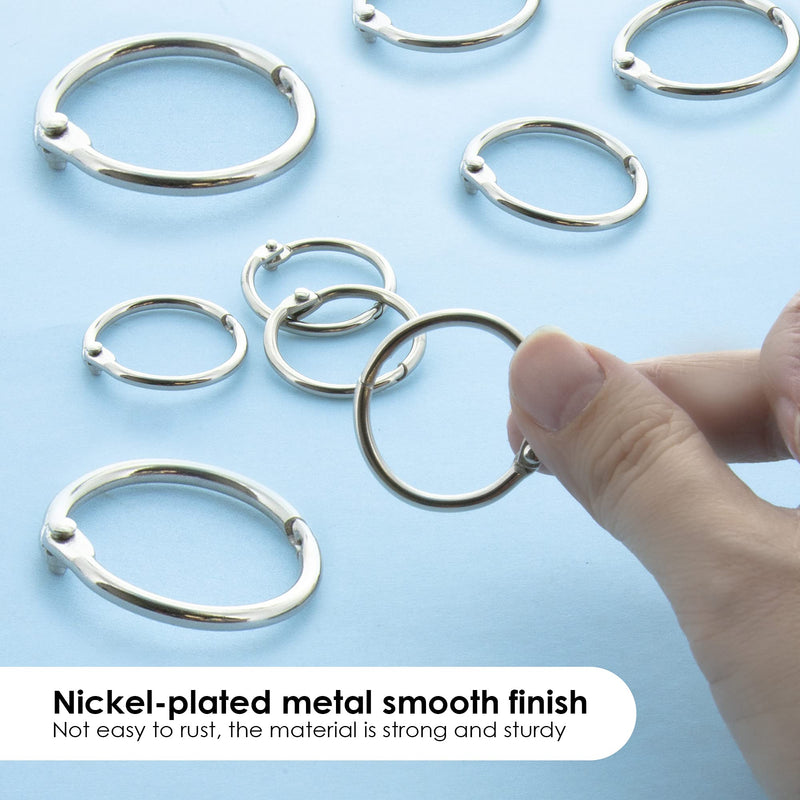 BAZIC Loose Leaf Binder Ring, Assorted Sizes (3/4", 1 1/4", 2"), Book Rings Binder Rings, Nickel Plated Steel Metal Ring (10/Pack), 1-Pack Assorted Bright Nickel Plated (10-count)