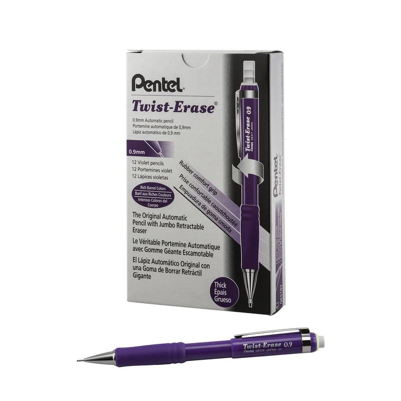 Pentel Twist-Erase III Mechanical Pencil, 12 Pack, 0.9mm, Violet Barrel (QE519V), Purple