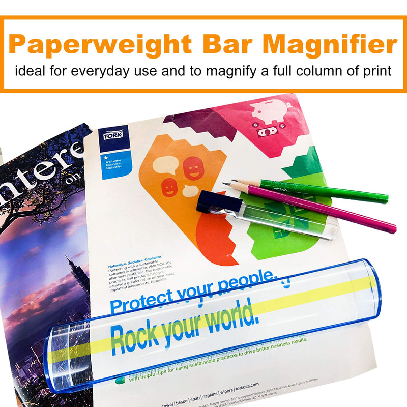 MagDepo Domed Bar Magnifier 3X 8 inch Optical Tool Bar Magnifying Glass with 1 Bonus 2X Bar Magnifier with Clip for Reading Small Prints, Books, and Maps