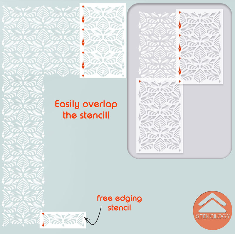 STENCILOGY® / Danube - 23" x 38" XL Wall Stencil, Palm Leaf, Large Allover Wall Stencils for Painting, Stencils for Walls, Large Floral Wall Stencil