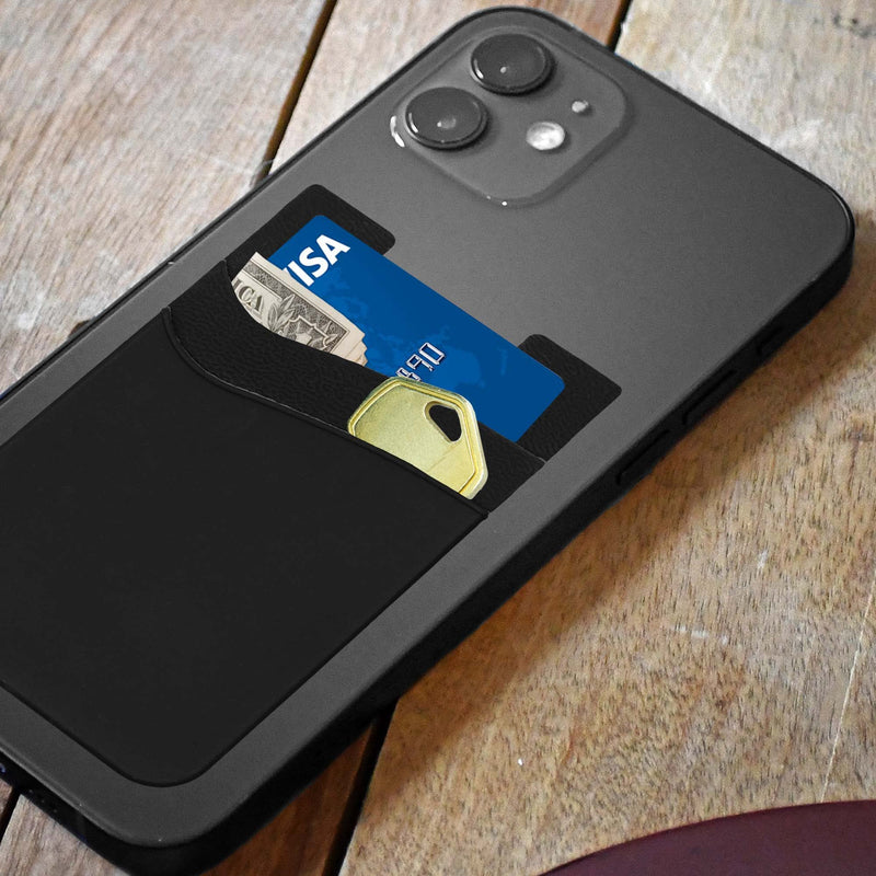 Silicone Phone Card Holder Double Slot Pocket, Stick On Wallet, Adhesive Credit Card Pouch, Compatible with iPhone & Samsung Galaxy - Black