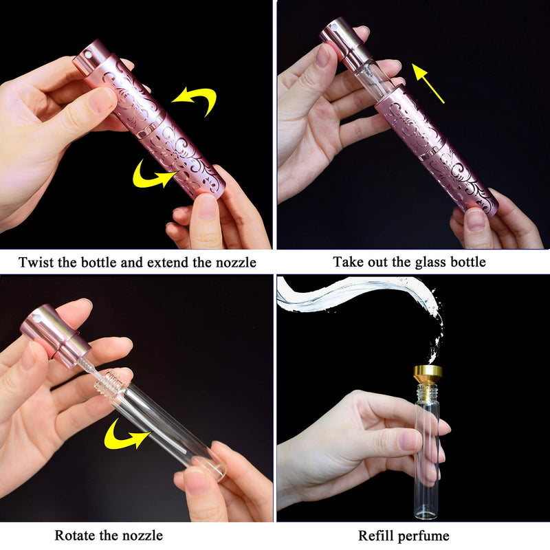 ZKSM 10ML Refillable Perfume Empty Spray Bottle Portable Mini Scent Aftershave Atomizer Bottle with Funnel Filler for Travel Purse(Pink) Pink