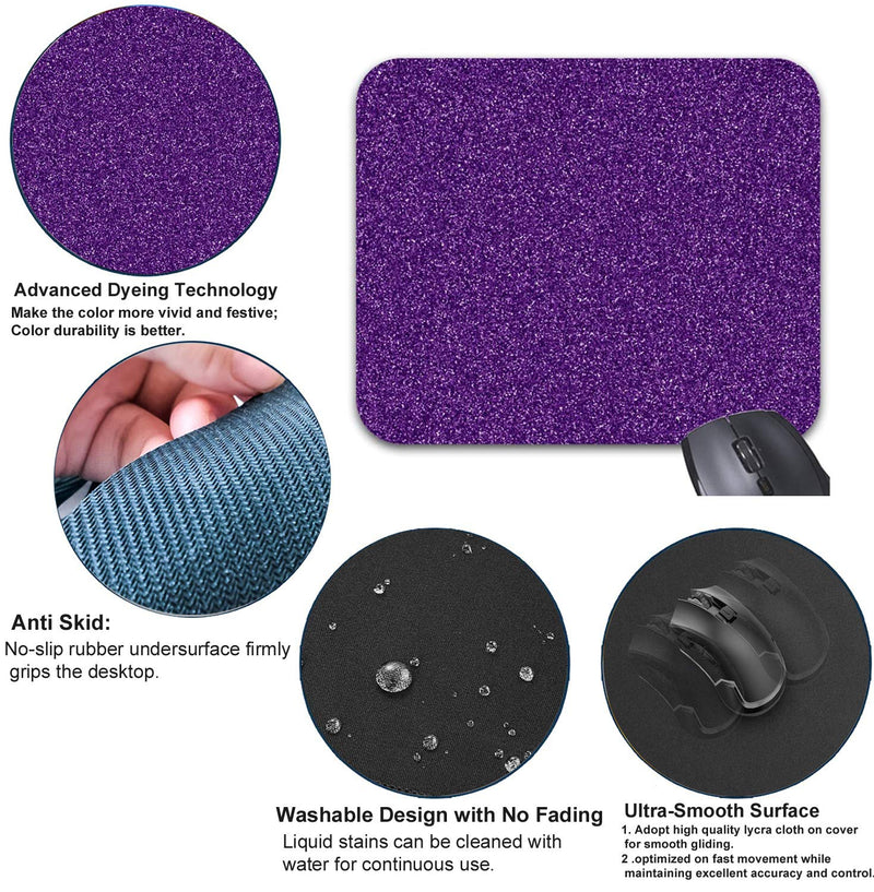 Purple Glitter Texture Mouse Pads Stylish Office Computer Accessory 9 x 7.5in