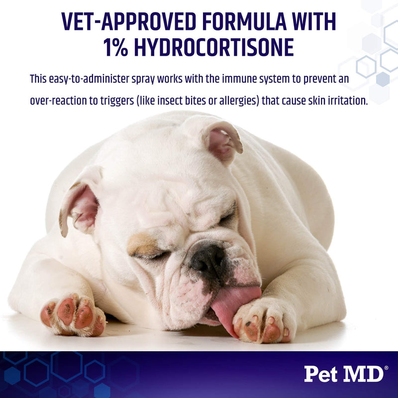 Pet MD Hydrocortisone Spray for Dogs, Cats, Horses - Itch Relief Spray for Hot Spots, Flea and Insect Bites, Irritated Dry Itchy Skin, Allergies, and Dermatitis - Reduces Topical Inflammation - 4 oz