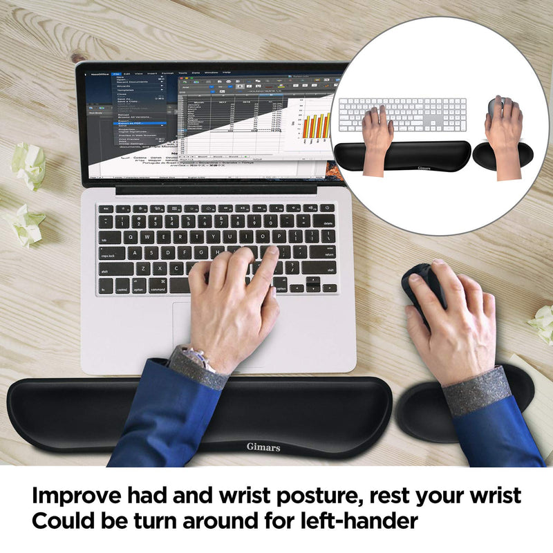 Gimars Upgrade Enlarge Gel Memory Foam Set Keyboard Wrist Rest Pad, Mouse Wrist Cushion Support for Office, Computer, Laptop, Mac, Comfortable, Lightweight for Easy Typing Pain Relief, Black Black-Fiber