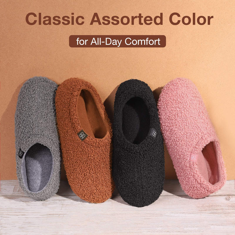 HomeTop Women's Fuzzy Curly Fur Memory Foam Loafer Slippers with Polar Fleece Lining 5-6 Black