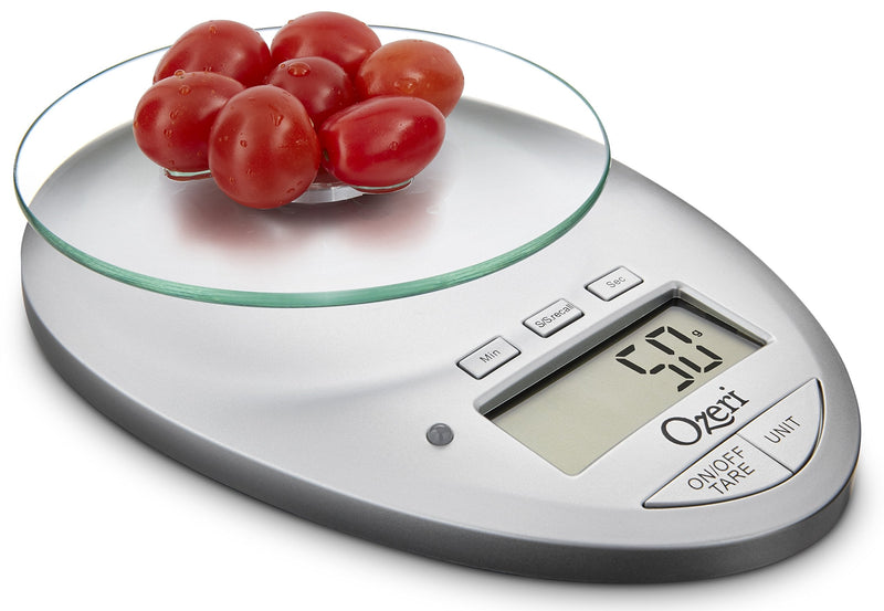 Ozeri Pro II Digital Kitchen Scale with Removable Glass Platform and Countdown Kitchen Timer (1 g to 12 lbs Capacity) Silver