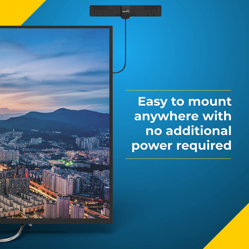 ViewTV 25 Mile Range Mini TV Antenna for Smart TV, Digital Indoor TV Antenna, Full HDTV - UHF/VHF 1080P Channels, High Performance, Lightweight - with 6.5 Foot Coaxial Cable - Black