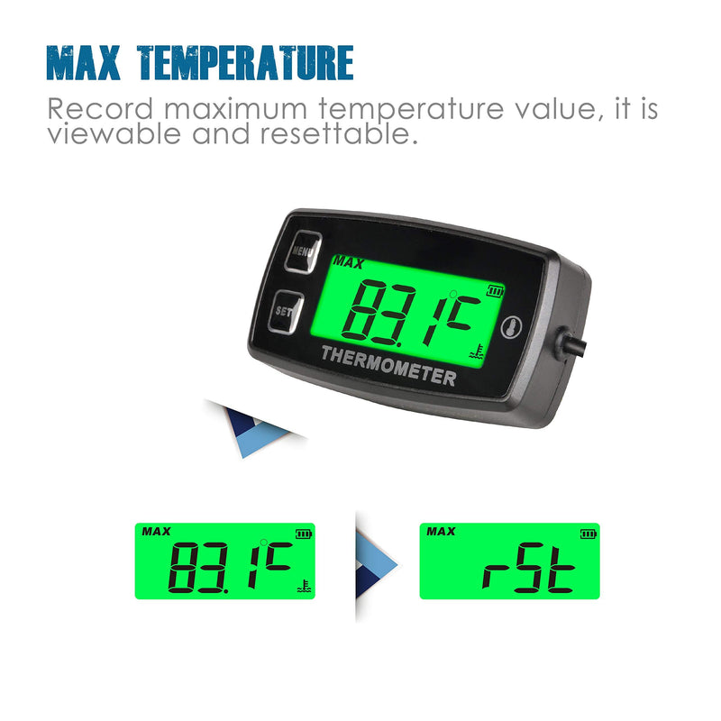 Runleader Digital LCD Engine Temperature Gauge,Over-Temperature Alert,Green Backlight Display,Battery Replaceable for Generator Motorcycle Dirtbike ATV Outboard Motor Marine Snowmobile