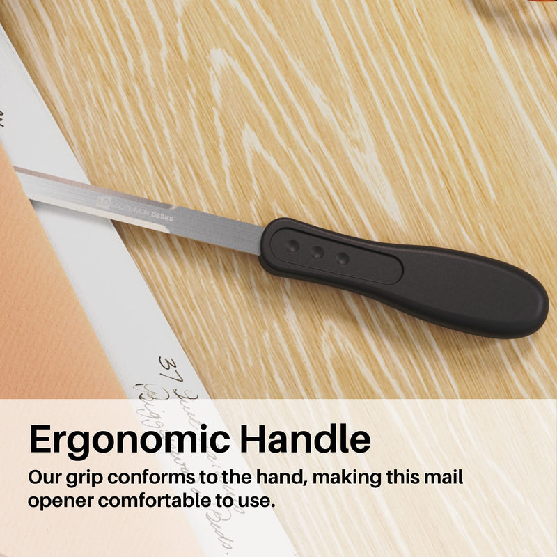 Uncommon Desks Office Letter Opener - Single-Pack, Stainless Steel Blade, Ergonomic Grip Handle (Black, 1 Pieces) 1-Pack Executive Black