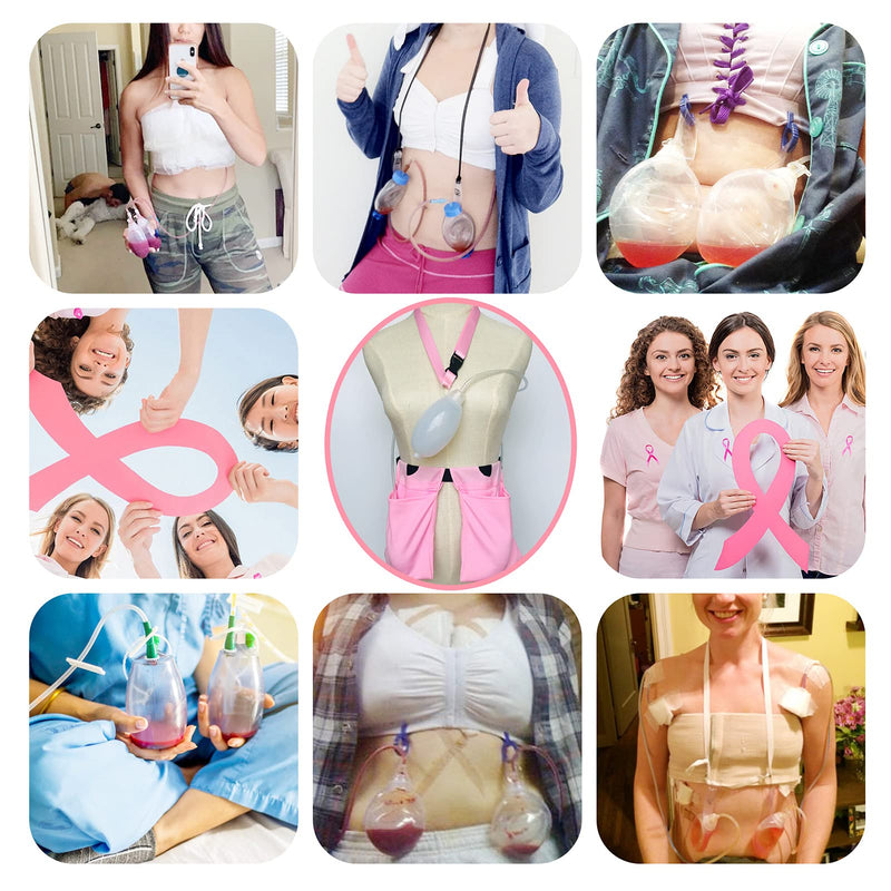 Mastectomy Drainage Holder with Shower Lanyard, Quick Dry Pockets Adjustable for Post Surgery JP Drains Management, Diep Reconstruction/explant Surgery/Tummy Tuck, Pink Dwaist+showerlanyard