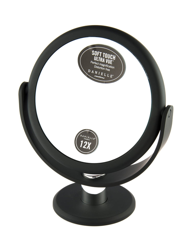 Danielle Two-Sided Makeup Mirror, 12X Magnification, Soft Touch - Midnight Matte