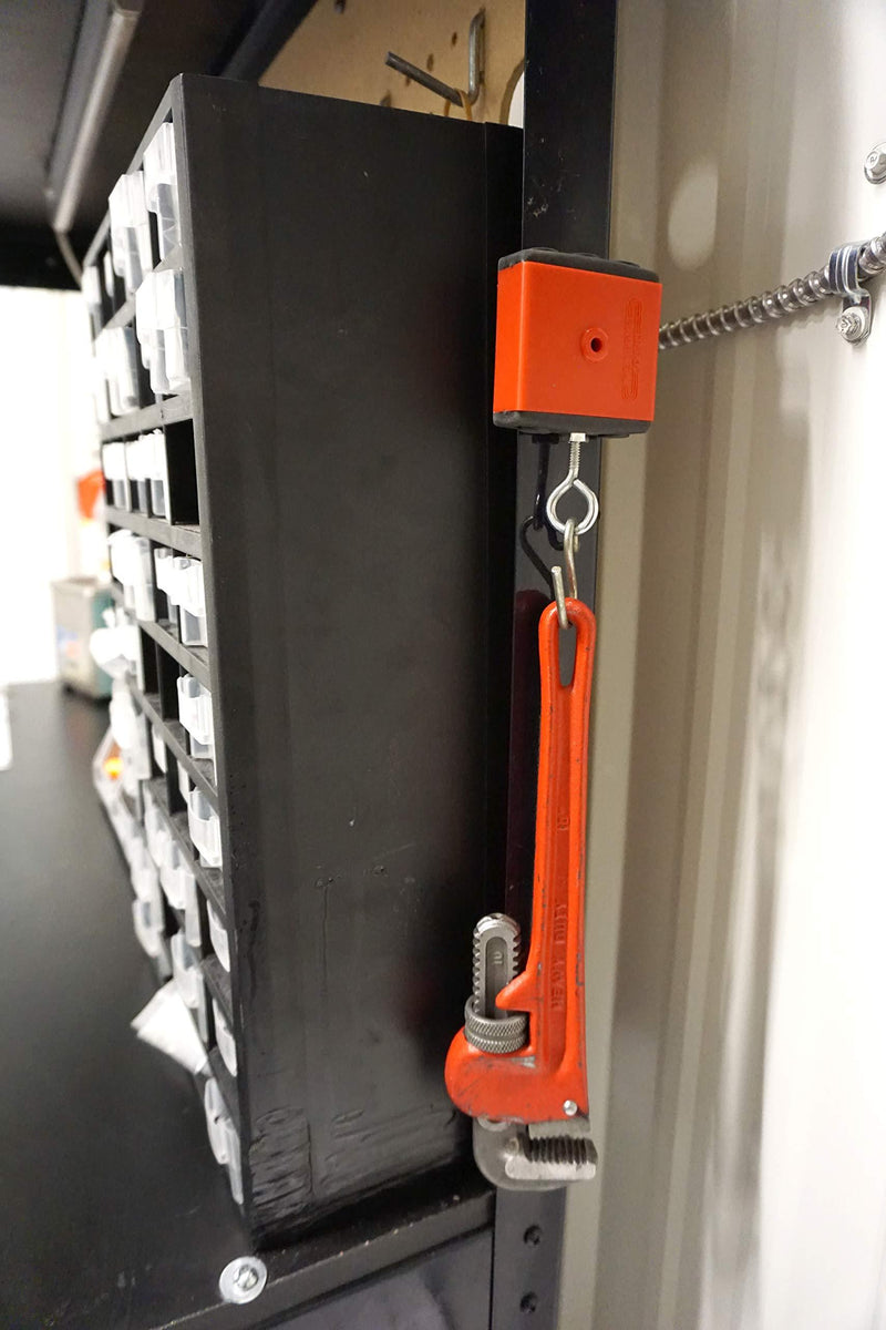 Master Magnetics 07504 Retrieving and Holding Magnet, Durable Plastic, 40 lb, 2.375" Length, 2.375" Width, 0.75" Height with Eyebolt, Nuts and Magnetic Shields, Red/Black