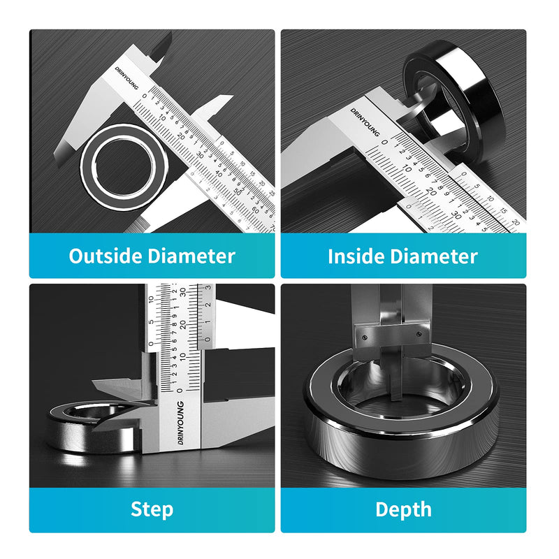 Stainless Steel Calipers 0-8" Thickened Mono-Block Vernier Caliper Inch/Metric 0-8" Range +/-0.02 Accuracy 0.02/0.001" Resolution Slide Calliper Rule Depth Gauges DRINYOUNG 0-8‘’