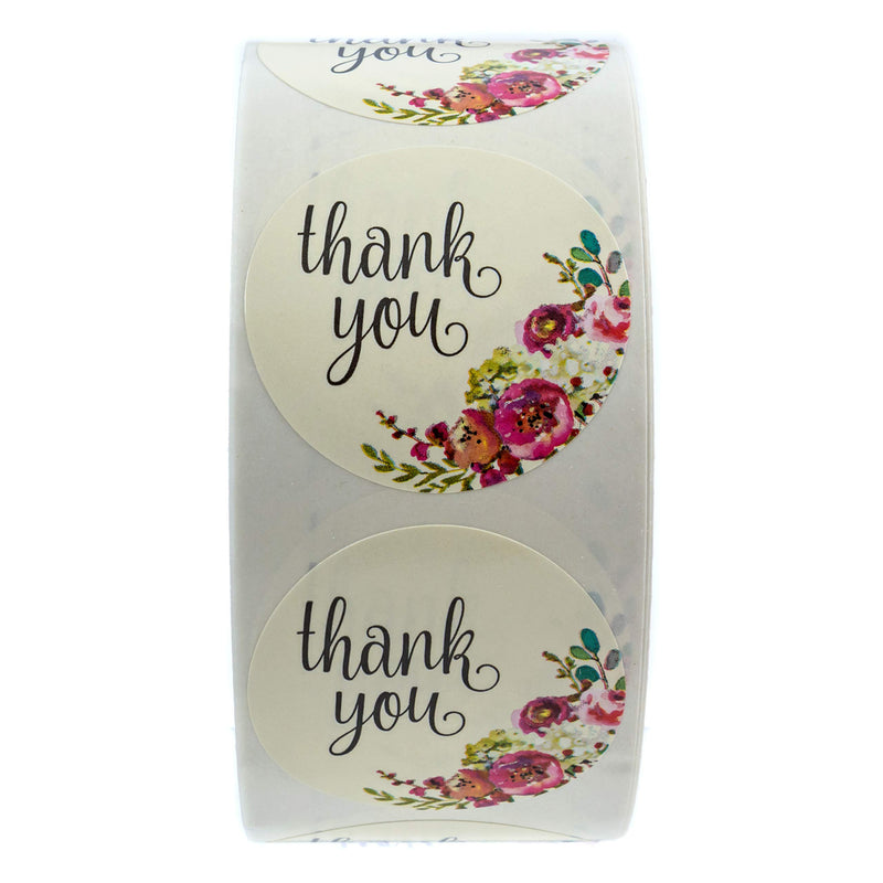 Ivory Floral Thank You Stickers - 1.5" Circle Labels / 1000 per Pack