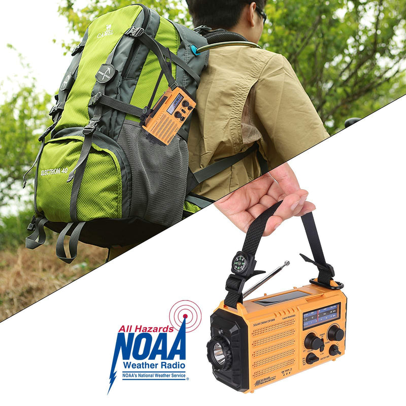 Weather Radio Raynic 5000mAh Solar Hand Crank Emergency Radio 5 Ways Powered AM/FM/SW/NOAA Weather Alert Portable Radio with Flashlight, Reading Lamp, Cellphone Charger and SOS Alarm (Yellow)