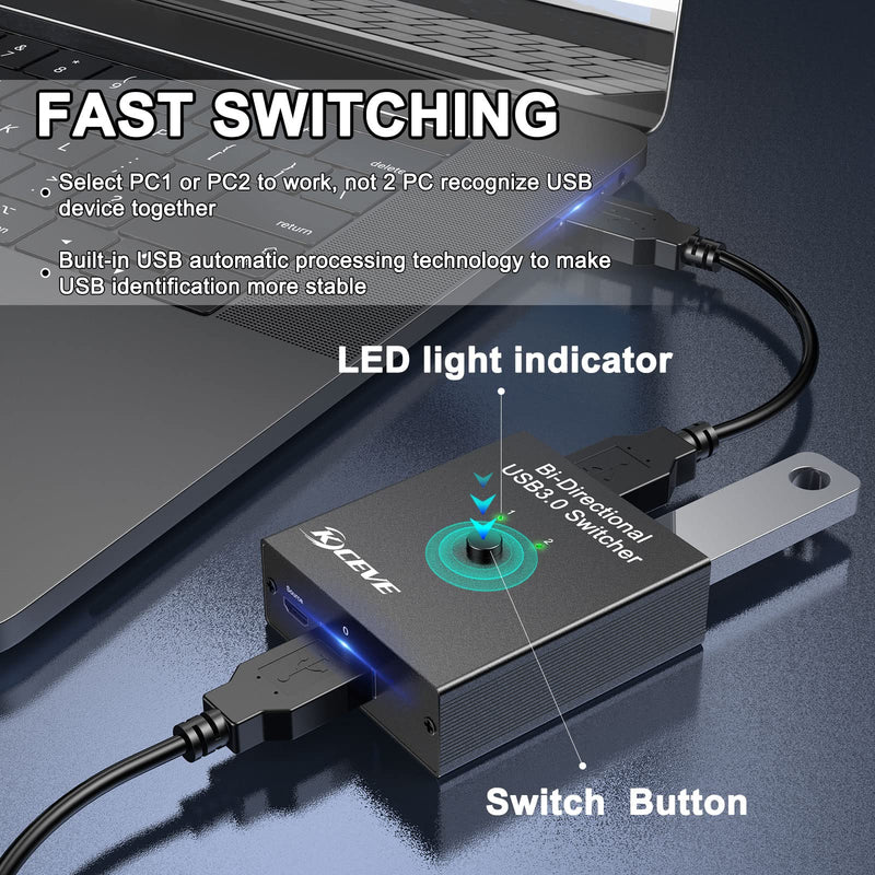 USB 3.0 Switch Selector, Bi-Directional USB Switch 2 in 1 Out / 1 in 2 Out, MLEEDA USB Switcher for 2 Computers Share Keyboard Mouse Scanner Printer, Desktop Controller and 2 USB3.0 Cables Included Bi-Directional USB 3.0 Switch