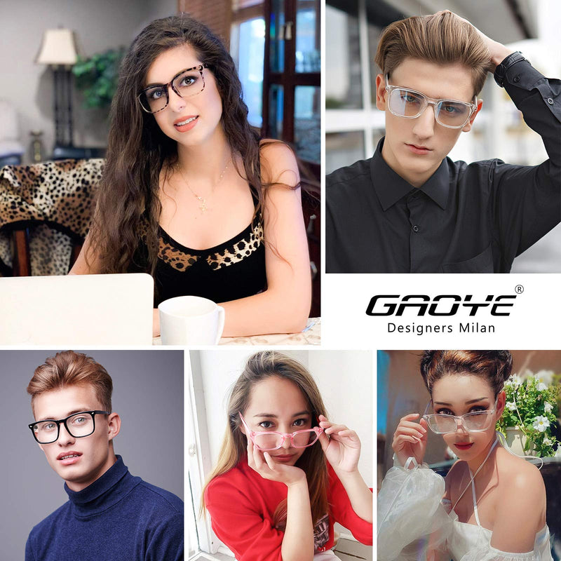 Gaoye 3-Pack Blue Light Blocking Glasses, Fashion Square Fake Nerd Eyewear Anti UV Ray Computer Gaming Eyeglasses Women/Men Leopard+transparent+pink