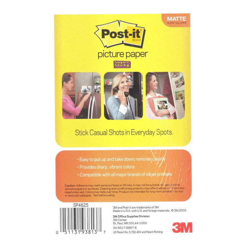 Post It 4 X 6 Picture Paper, Matte Finish, 25 Sheets/pack - 5 Pack