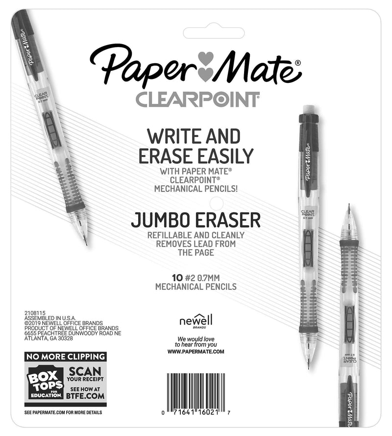 Paper Mate Clearpoint Mechanical Pencil, 0.7 mm, Assorted, Refillable, 10-pack