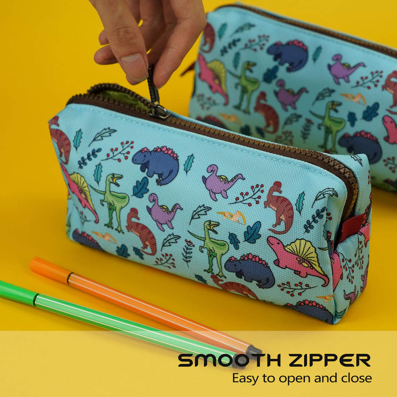 LParkin Dinosaur Canvas Pencil Case Pen Bag Pouch Stationary Case Makeup Cosmetic Bag Gadget Box Blue