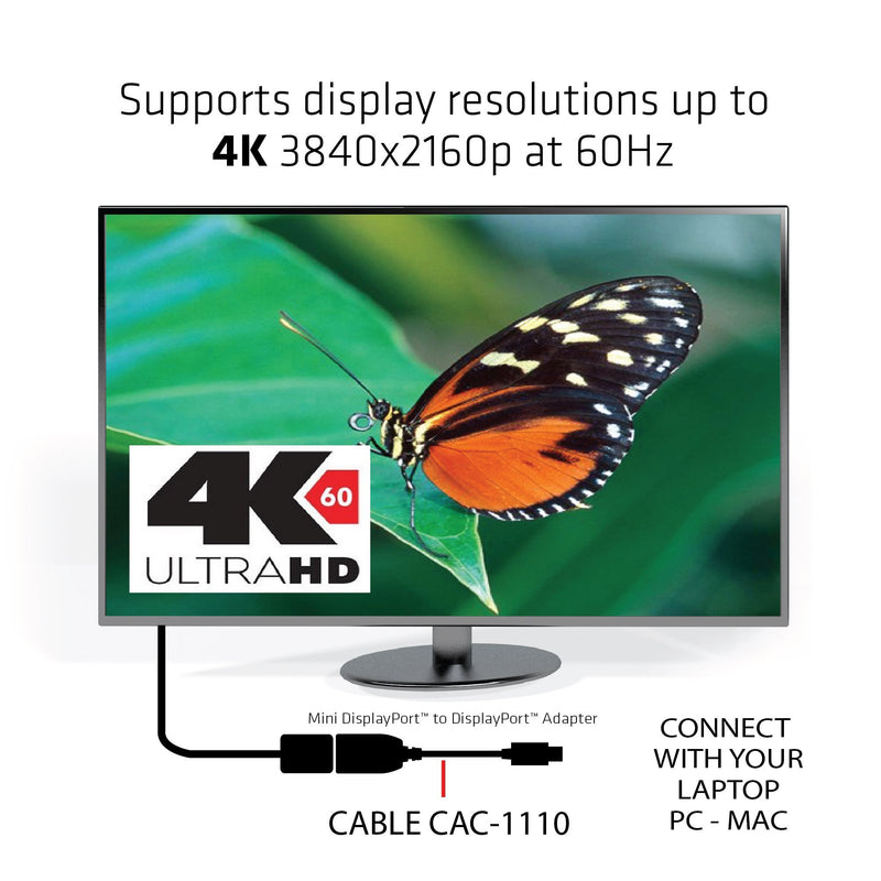 Club3D UltraAV Mini DisplayPort to DisplayPort Adapter Cable (CAC-1110), Black