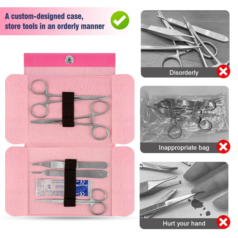Ultrassist Suture Tool Kit Includes: Scissors, Adson Forceps, Needle Driver, Mosquito Forceps, Scalpel Handle; Complete Suture Instrument Kit for Educational Training-Pink Pink bag