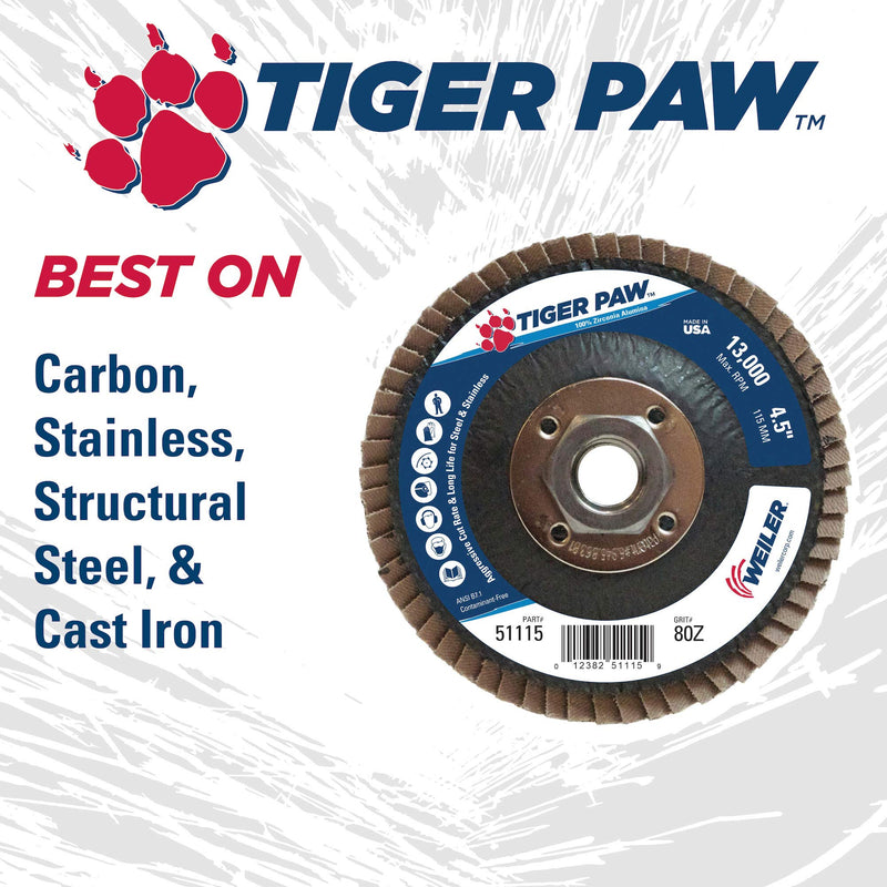 Weiler 51105 4" Tiger Paw Abrasive Flap Disc, Conical (Ty29), Phenolic Backing, 60Z, 5/8" Arbor Hole, Made in The USA (Pack of 10) 60 Grit Type 29 5/8" Arbor