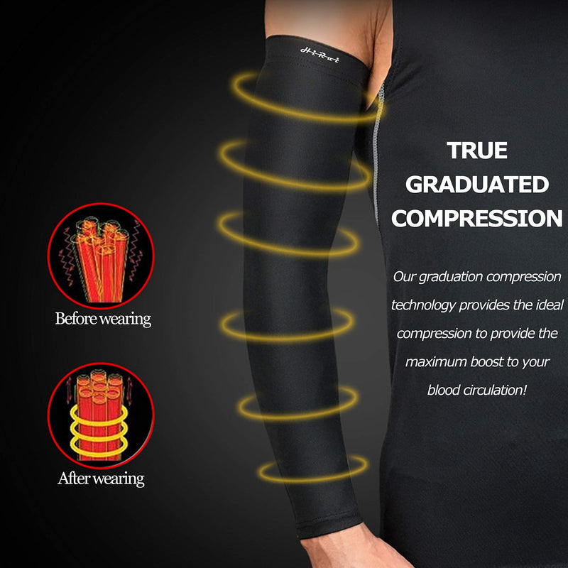 HiRui Cooling Arm Compression Sleeves 20-30mmHg Recovery Relieve Pain Support Muscles UPF50 UV Protection for Men Women, Running Cycling Basketball Tattoo Cover (Black, Large (1 Pair)) Black Large (1 Pair)