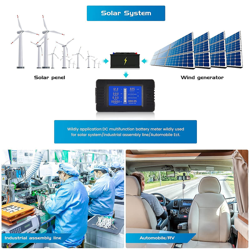 CGELE DC Multifunction Battery Monitor Meter with Shunt,0-200V,0-100A, LCD Display Digital Current Multimeter Voltmeter Ammeter for Cars RV Solar,Widely Applied to 12V/24V/48V RV/Car Battery… DC 100A Battery Meter