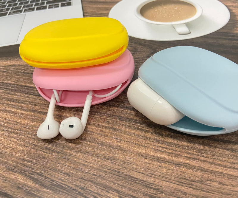 CIXVOEMK Silicone Headphone Organizer - Data Cable Organizer - Mini Key Organizer - Wired Headphone Organizer (Yellow-Pink-Blue-3PCS) Yellow-Pink-Blue