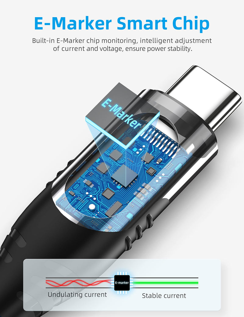 Ocetea 100W USB C to USB C cable, 1M 5A fast charging cable PD QC5.0 with LED display, compatible with iPhone 15/15 Pro/15 Pro Max MacBook Pro Air iPad Pro Air Galaxy S23 S22 Pixel Switch Black