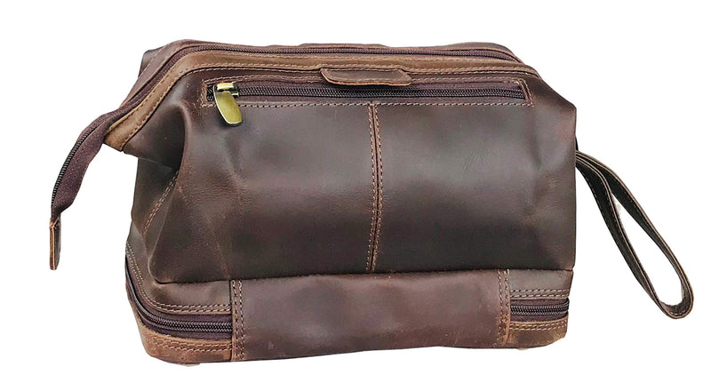 Genuine Buffalo Leather Unisex Toiletry Bag Travel Dopp Kit Made With High Class Buffalo Leather With 101 Year Warrenty With Replacement Classy Brown