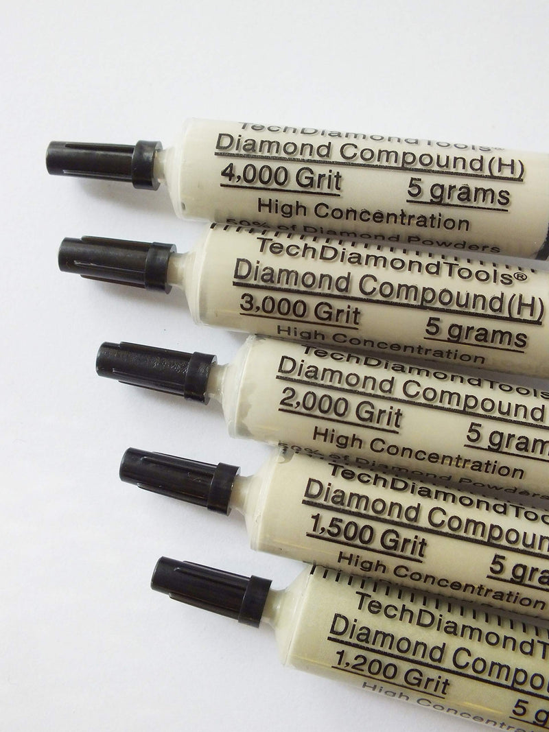 TechDiamondTools Set of 5 Diamond Compound Polishing Paste 1200 1500 2000 3000 4000 Grit for Marble Glass Metal Rock Jewelry Resin Silver Gemstone with High Concentration of Diamond Powder USA Made 4000 3000 2000 1500 1200 grit