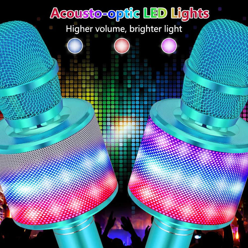 Amazmic Kids Karaoke Microphone Machine Toy Bluetooth Microphone Portable Wireless Karaoke Machine Handheld with LED Lights, Gift for Children Adults Birthday Party, Home KTV(Blue) Blue
